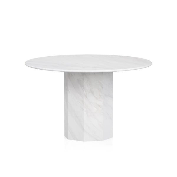 Beyaz Mermer Yemek Masası - Yuvarlak, Mermer Ayak